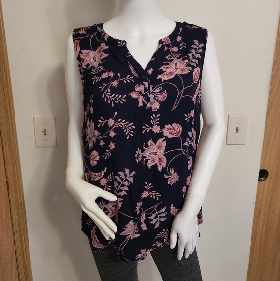 Blue Dip floral sleeveless‎ top size large - Picture 1 of 11